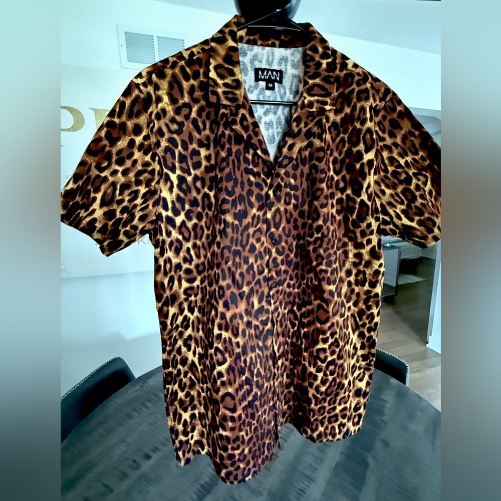 Men's Leopard Print Short Sleeve Shirt by